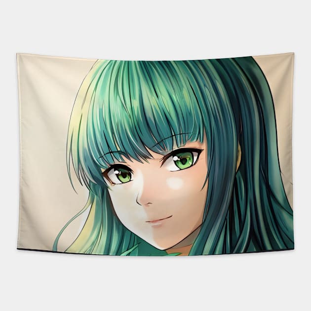 Green Hair Anime Girl Tapestry by animegirlnft