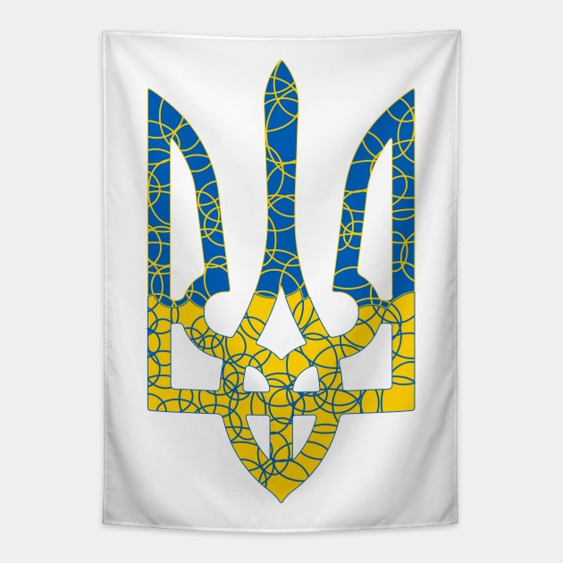 Ukrainian national emblem trident tryzub with stroke texture white Tapestry by Cute-Design