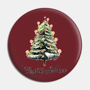 Handpainted Watercolor Christmas Tree Painting Pin