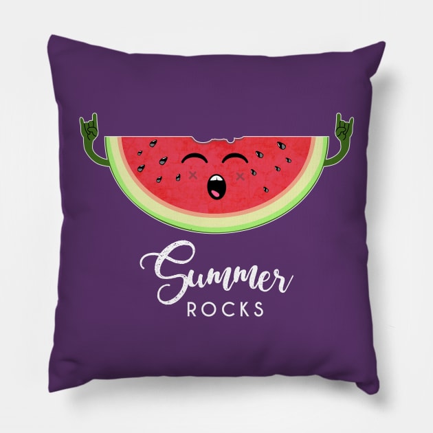 Summer rocks - Funny Watermelon Rock Hand Festival T Shirt Pillow by CheesyB