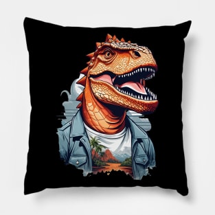 Dinosaur Roar Tropical Adventure AI Art Pillow