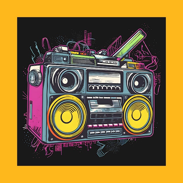 Ghetto Blaster Boom Box 80s Hip-Hop Stereo by Grassroots Green