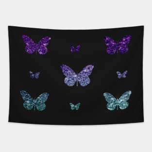 Deep Purple Teal Ombre Faux Glitter Butterflies Tapestry