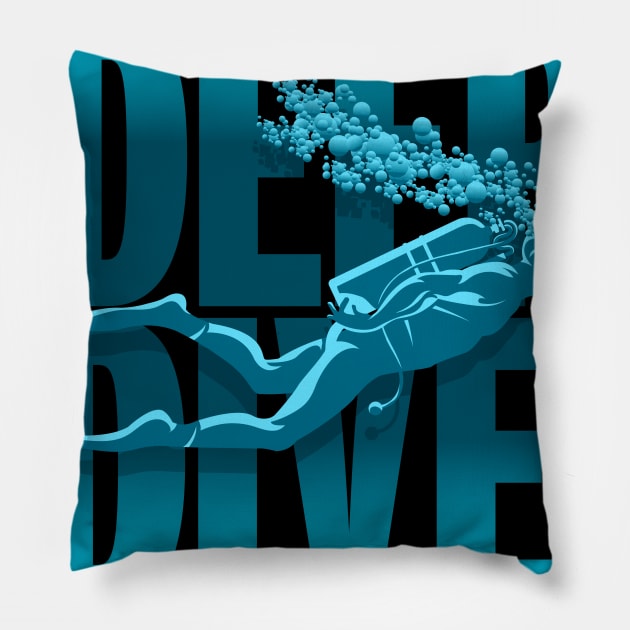 Scuba Diving Reef Diving Freediving Spearfishing prints graphic Pillow by Vector Deluxe