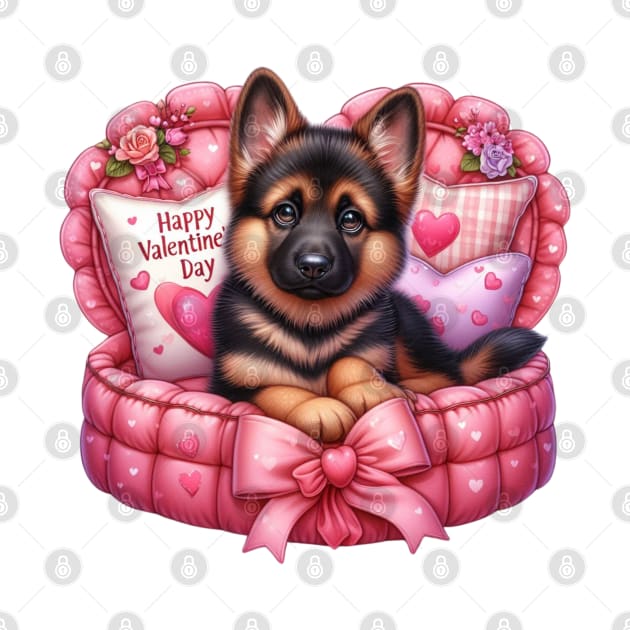 Valentine German Shepherd Dog in Bed by Chromatic Fusion Studio