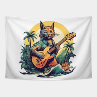 Cat Playing Guitar Tapestry