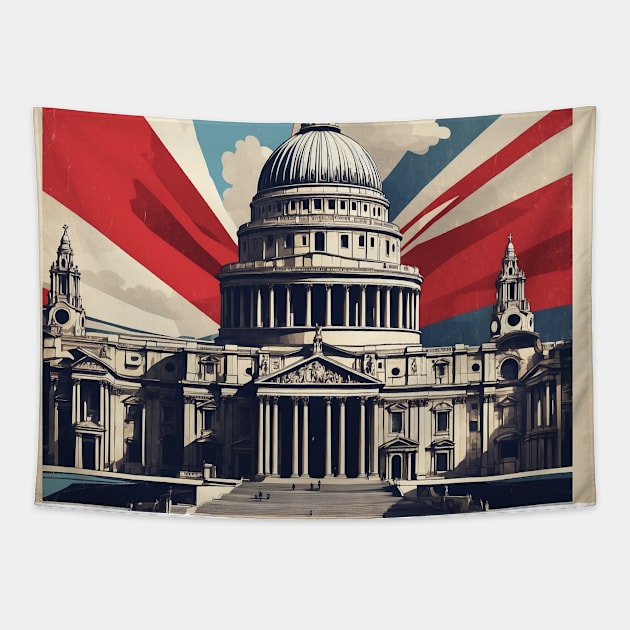 Saint Pauls Cathedral London United Kingdom Vintage Travel Tourism Poster Tapestry by TravelersGems