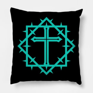 The cross of Jesus Christ framed with a crown of thorns Pillow