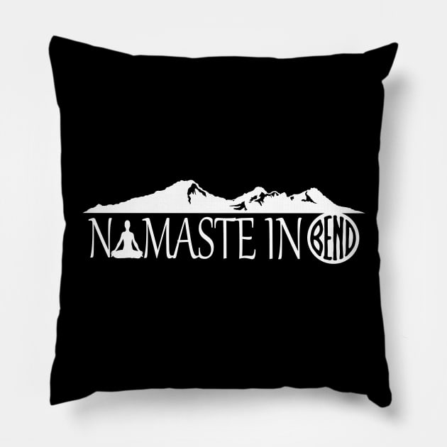 Namaste in Bend (white) Pillow by TeaandTails