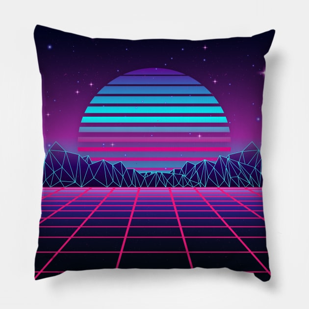 Spectacular Sunset Synthwave Pillow by edmproject