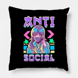 Cute Anti Social Vaporwave Anime Girl Antisocial Pillow