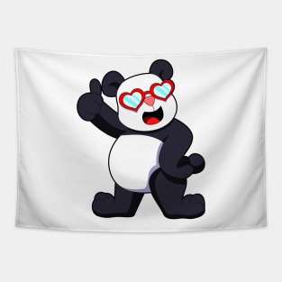 Panda with Heart as Glasses Tapestry