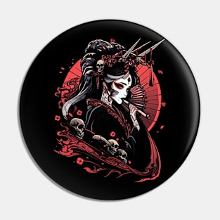 Geisha | Grim Reaper Geisha Skull | Cool Retro Japanese Aesthetic #9 Pin