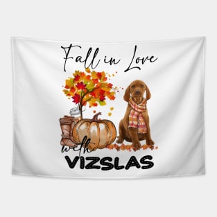 Fall In Love With Vizslas Fall Pumpkin Thanksgiving Tapestry