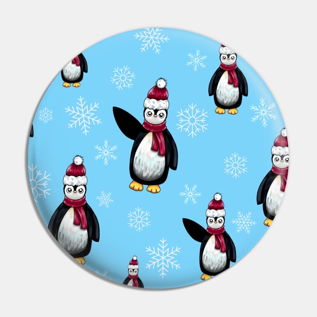 Cute Penguin Snowflake Pattern Pin by Lady Lilac