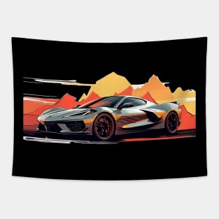 C8 Corvette Racing Hypersonic Grey sportscar retro design vintage style supercar Classic car vibes with a Hypersonic Grey C8 Retro flair for C8 enthusiasts Tapestry