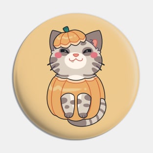 Cute Halloween Cat in a Pumpkin Costume Pin