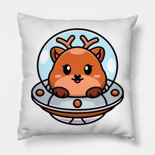 Cute deer flying with spaceship ufo cartoon Pillow