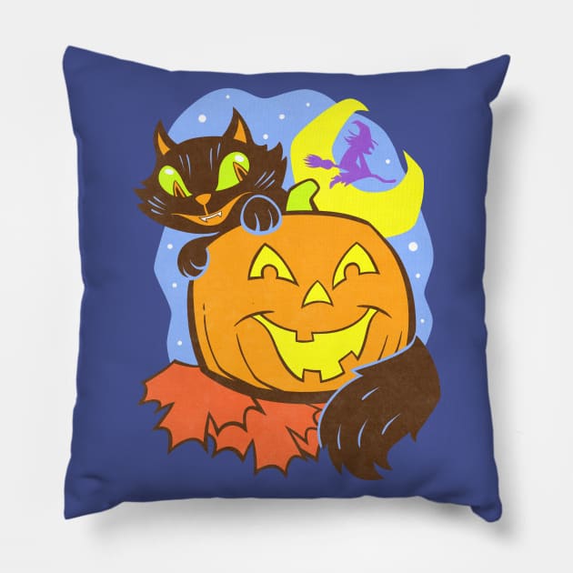 Halloween cat and pumpkin Pillow by tommartinart