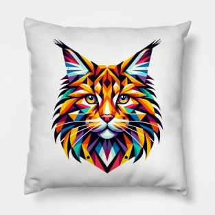 Vibrant Geometric Maine Coon: Artistic Cat Portrait Pillow