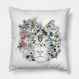 extraordinarily decorated lion mane with flowers Pillow