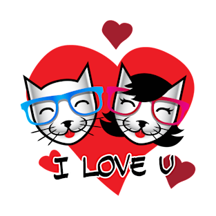 Geek Cats in Love T-Shirt