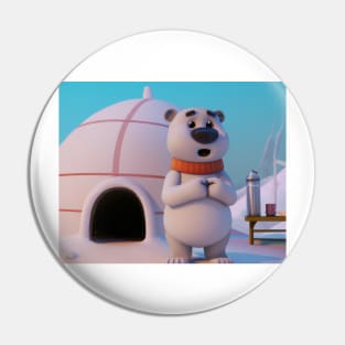 Cute Polar Bear by an Igloo Pin