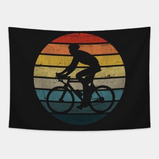 Bicyclist Silhouette On A Distressed Retro Sunset print Tapestry