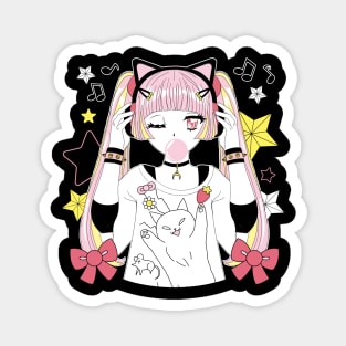 Girl anime style listening to music Magnet