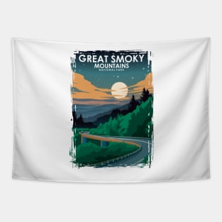 Great Smoky Mountains National Park Vintage Minimal Travel Poster at Night Tapestry