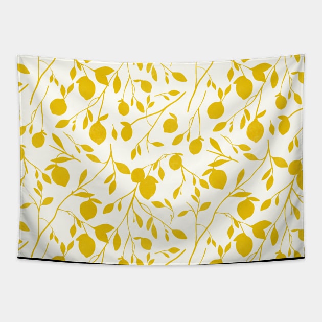 Yellow Lemons White Pattern Botanical Fresh Cute Tapestry by Trippycollage