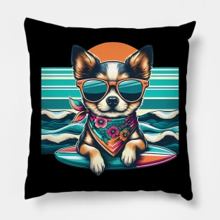 Funny Chihuahua with Sunglasses on a Surf Board Pillow