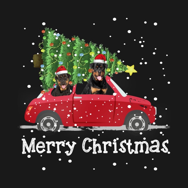 Rottweiler Red Car Truck Christmas Tree Funny Santa Xmas Merry Christmas by nakos