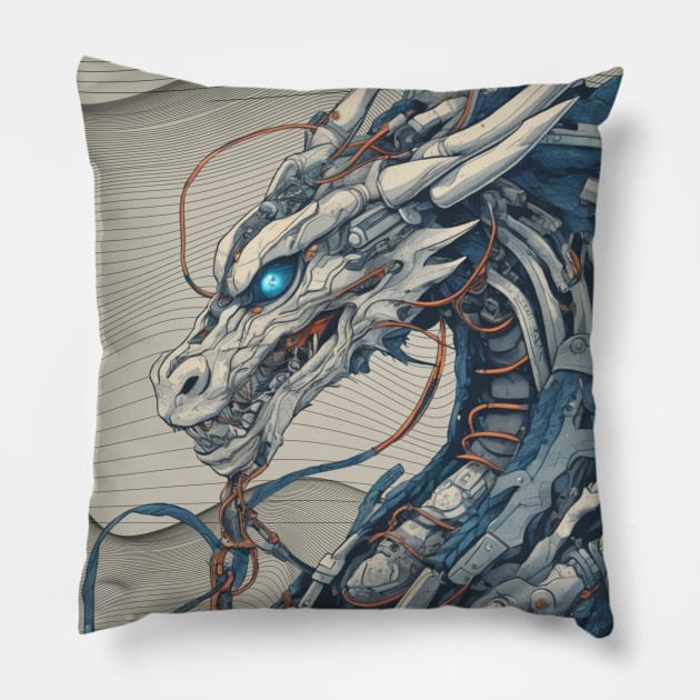 DRAGON KAMI Japanese Cyberpunk Pillow by Tanguarts