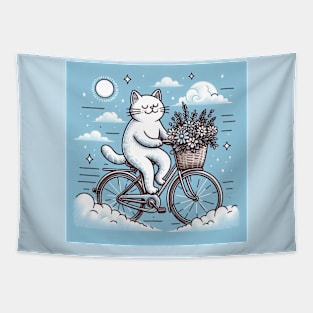 Cat riding a bike Tapestry