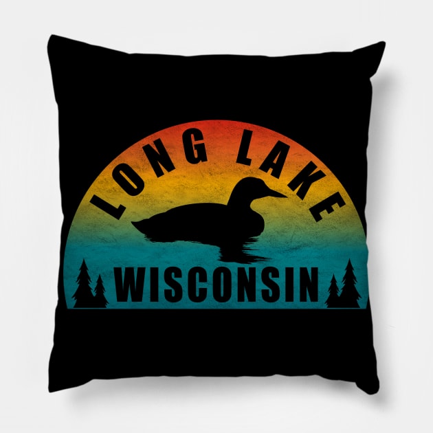 Long Lake Northern Wisconsin Sunset Loon Pillow by BirdsEyeWorks