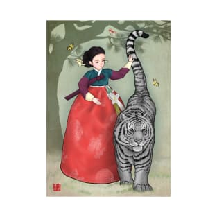 Brave Woman Black Tiger in Hanbok T-Shirt