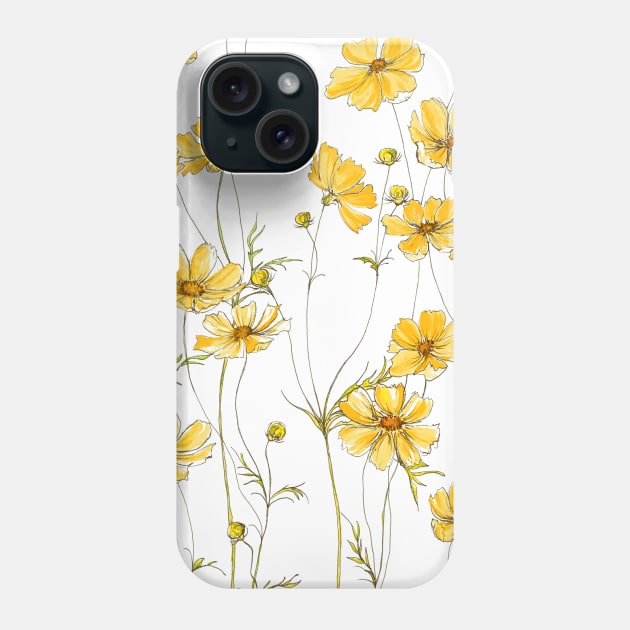 Yellow Cosmos, Illustration Phone Case by JessicaRose