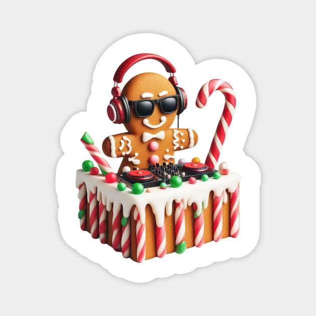 Funny Gingerbread DJ Booth Christmas Holiday Candy Cane Magnet by Frank Ring