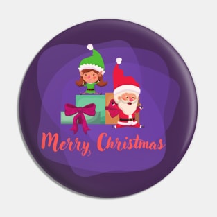 Merry Christmas with Santa and elf Pin