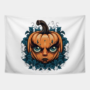 Halloween Pumpkin Woman, Spooky Pumpkin Face Tapestry