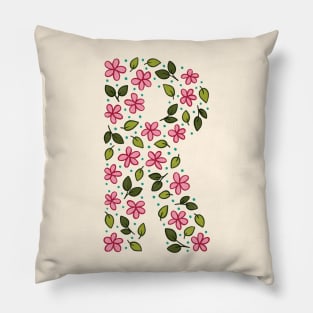 Floral Monogram Letter R Pillow