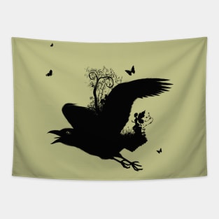 Awesome crow flying with a fairy in the night Tapestry