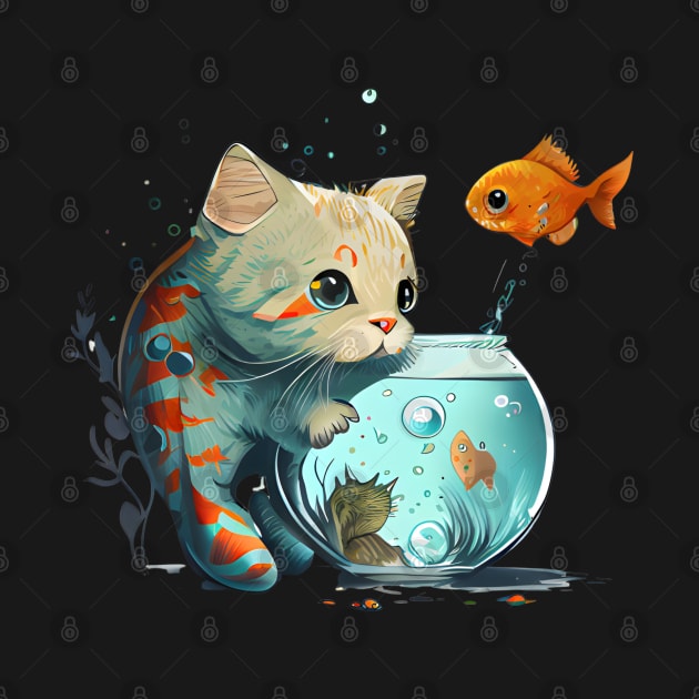 Purr-fect Catch: Cute Cat Fishing Artwork by Raja2021