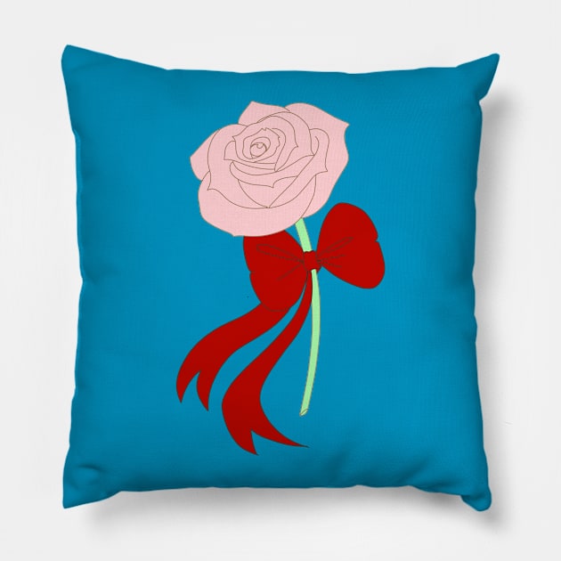 Pink Rose, Red Ribbon Pillow by Con98