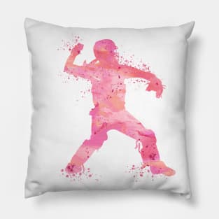 Girl Baseball Catcher Watercolor Silhouette Pillow