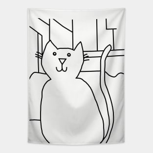 Cat In the City Line Drawing Tapestry