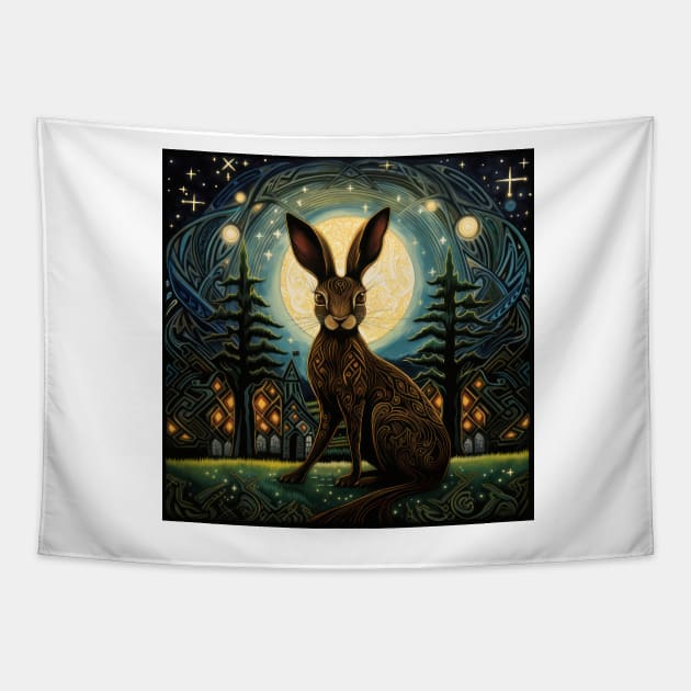 Hare, Pagan Hare, Pagan Art, Moon, Animal, Tapestry by thewandswant