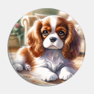 Watercolor Cavalier King Charles Spaniel Puppies - Cute Puppy Pin