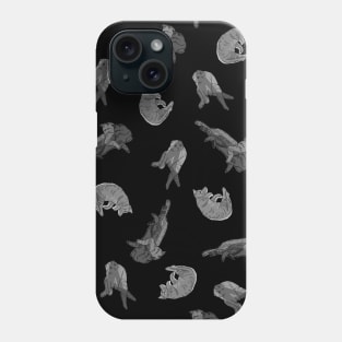 Cats Pattern - Black and White with Black Background Phone Case